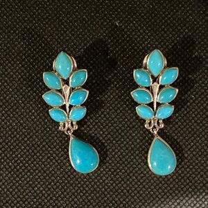 Sterling Silver Turquoise Leaf Drop Earrings